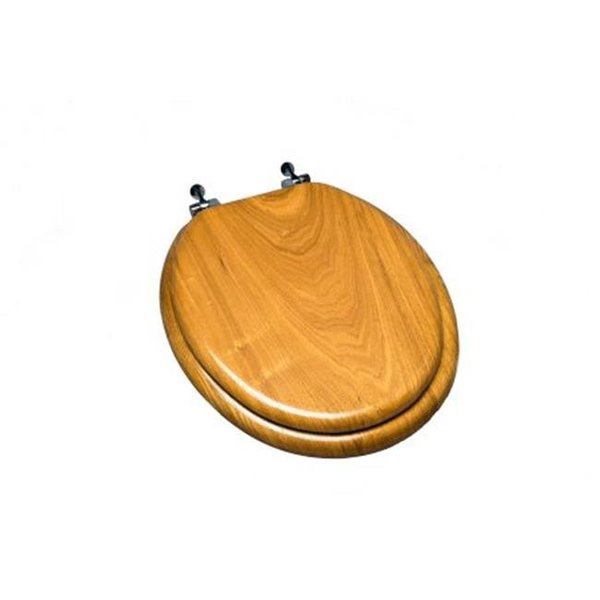 Plumbing Technologies Plumbing Technologies 5F1R4-17CH Light Oak Wood Decorative Finish Round Front Toilet Seat with Chrome Hinge 5F1R4-17CH